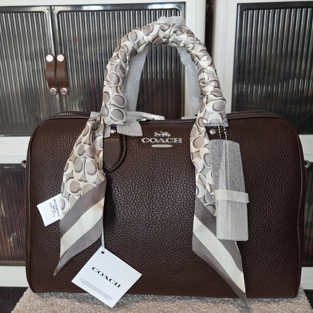 NWT Coach Bundle of Signature Silk Skinny Scarf and Large Pebbled Leather Coach